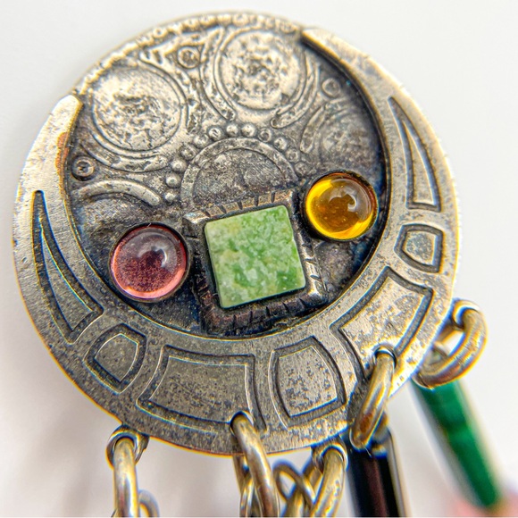 Vintage M. Baer 1980’s Silver Tone Stone Bead Dangle Clip On Earrings w Circle - Picture 2 of 10